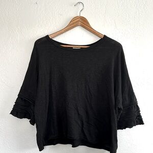 Splendid, black, size Large cropped cotton 3/4 sleeve top